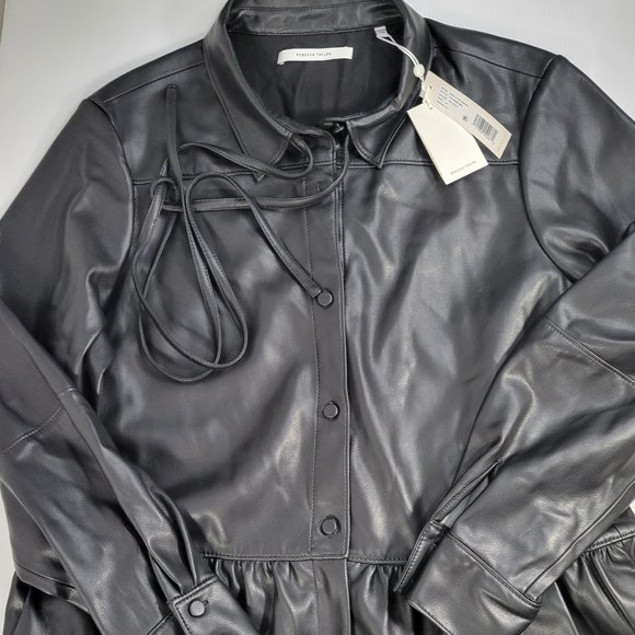 Rebecca Taylor Vegan Leather Romper Black Button Up Zip One Piece Size 10 - Picture 5 of 8